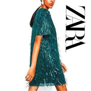 Zara Teal Fringe Mini Dress